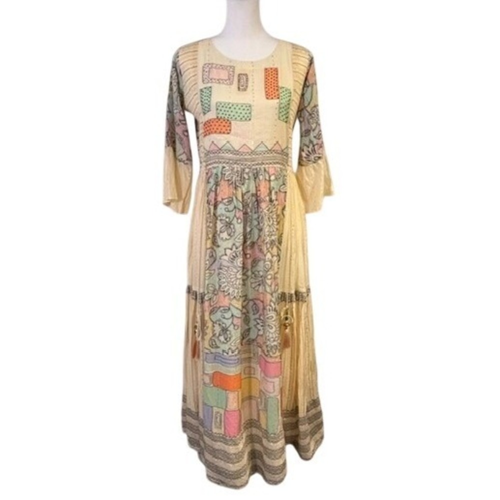India Inspired Beautifully Embellished Patchwork Maxi Dress Women L Excellent